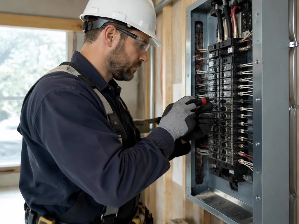 Electrician working on a residential electrical panel