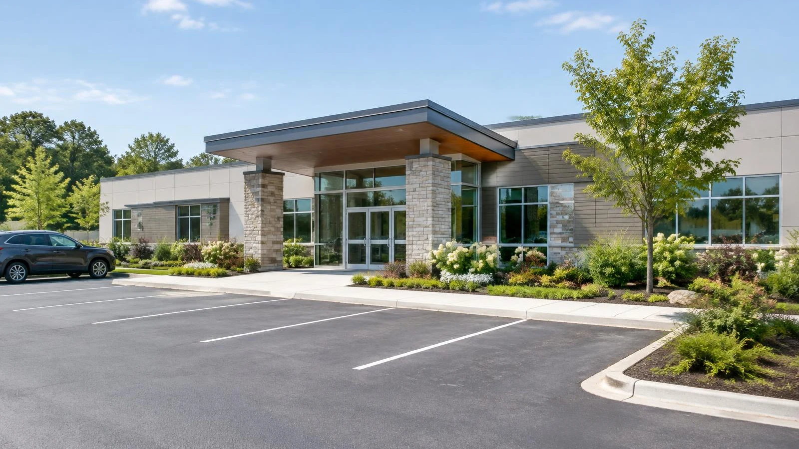 Exterior of a modern single-story medical clinic