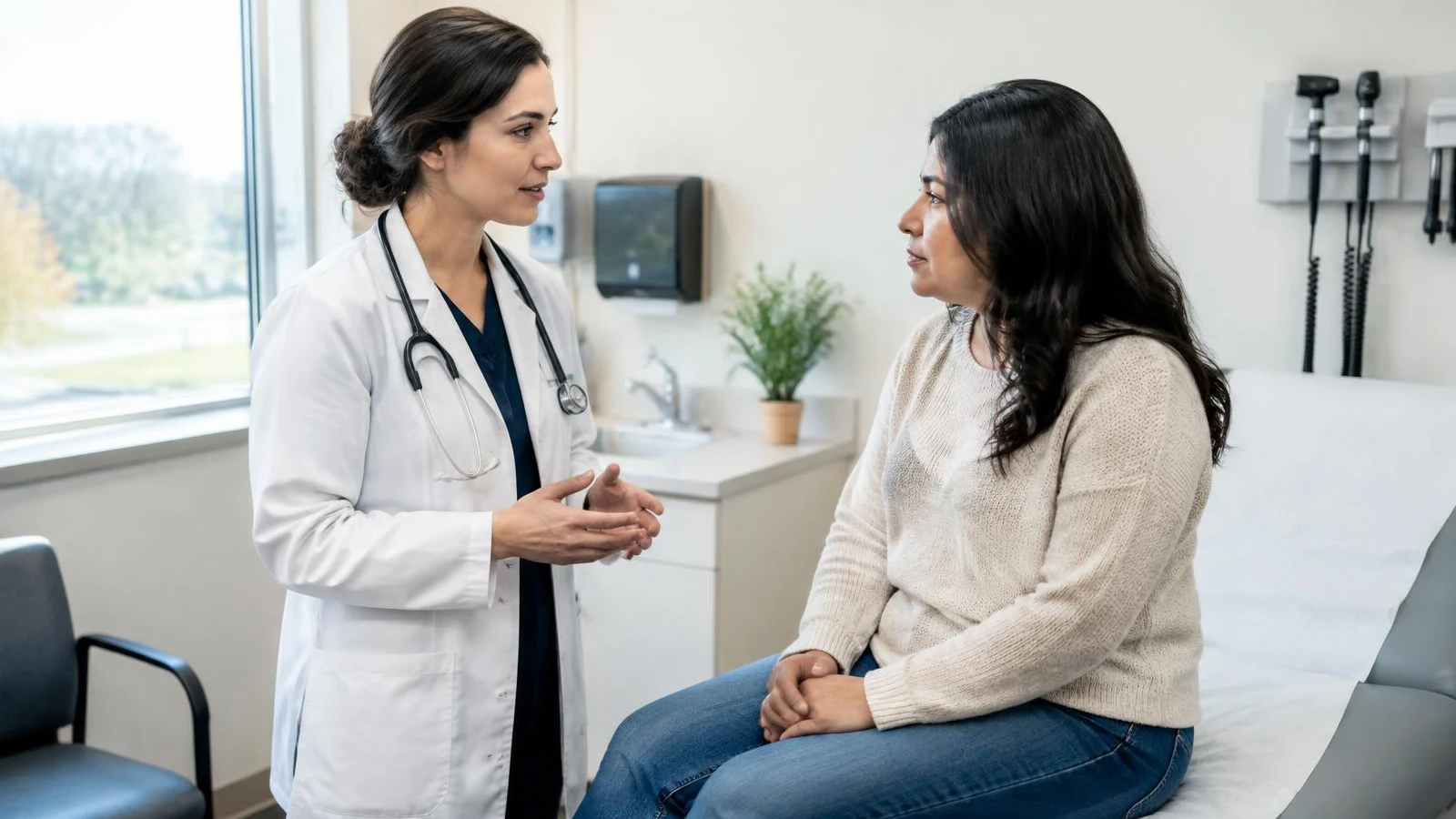Doctor talking with a patient in an exam room