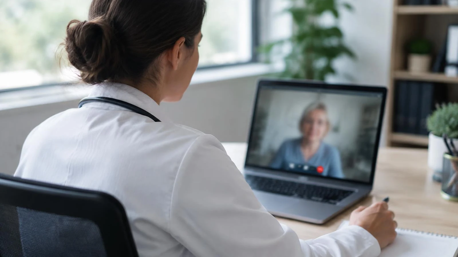 Doctor on a telehealth call at a laptop