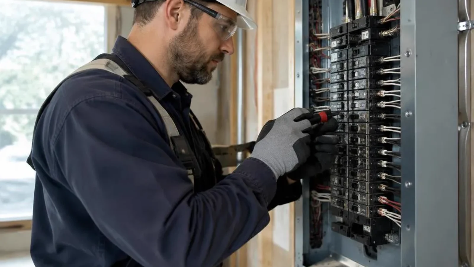 Electrician working at a residential electrical panel