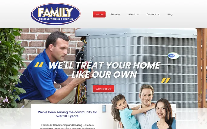 Homepage of Family Air Conditioning & Heating website