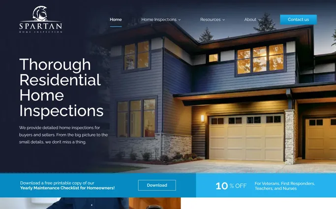 Homepage of Spartan Home Inspection website